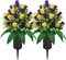 2 Pack Yellow and Purple Artificial Cemetery Flowers with Vases - 24-Stem Large Rose Memorial Bouquets for Graves - Fade-Proof and Wind-Resistant Outdoor Headstone Decorations - All-Weather Tribute